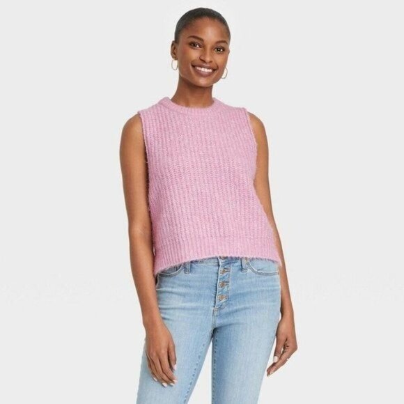 Universal Thread Womens Sweater Vest Pink Sleeveless Knit Pullover - Picture 1 of 7